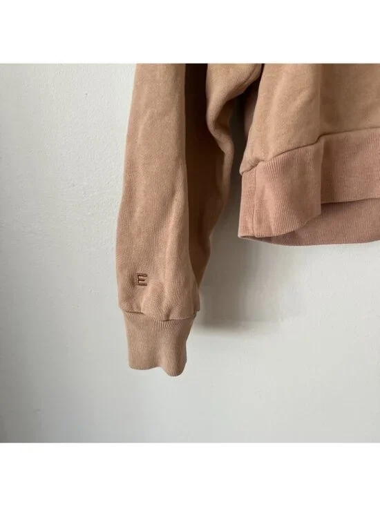 Everlane Organic Cotton Cropped Zip Up Hooded Sweatshirt Tan Women's Size Small - Picture 7 of 8